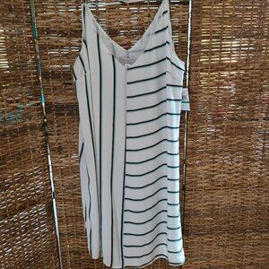 NWT 1. State Dress Spaghetti Strap $119 White Blue Stripe Lined Spring Summer L